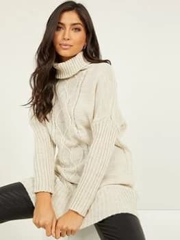 Quiz Stone Chunky Knit Jumper Dress - S - natural