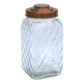 Copper Lidded Square Glass Jar - 12" Large