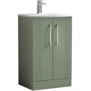 Deco Satin Green 500mm 2 Door Vanity Unit with 30mm Curved Profile Basin - DPF823G - Satin Reed Green - Nuie