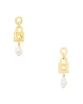 kate spade new york Lock And Spade Padlock & Freshwater Pearl Drop Earrings in Gold Tone