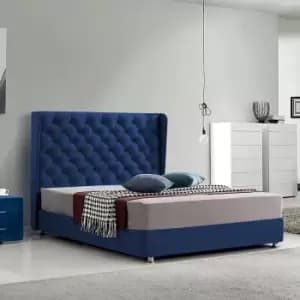 Ondra Upholstered Beds - Plush Velvet, Double Size Frame, Blue - Blue