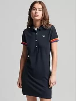 Superdry Vintage Stripe Polo Dress - Eclipse Navy, Blue, Size 12, Women
