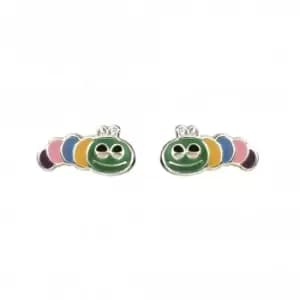 Sterling Silver Enamel Rainbow Caterpillar Stud Earrings A2055