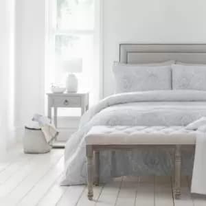 Drift Home Savari Damask Print Eco-Friendly Duvet Cover Set, Silver, Super King