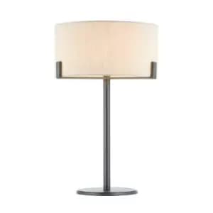 Table Lamp Brushed Bronze Plate & Natural Linen 60W E27 GLS Base & Shade
