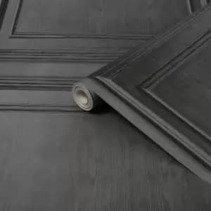 Fresco Wood Panelling Grey Wallpaper