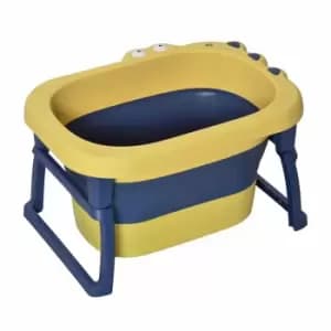 Homcom Foldable Baby Bathtub For Newborns Infants Toddlers W/ Stool - Yellow