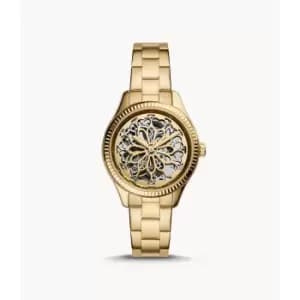 Fossil Womens Rye Automatic Gold-Tone Stainless Steel Watch - Gold