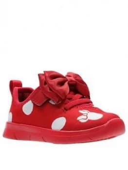 Clarks Minnie Mouse Ath Bow Toddler Girls Trainers - Red, Size 6.5 Younger