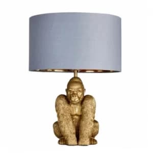 King Gorilla Table Lamp in Gold with Grey and Gold Reni Shade