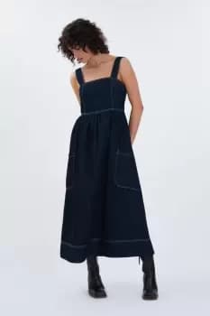 Fatma Pinafore Midi Dress, Dark Indigo / 12