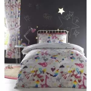 Childrens Single Duvet Cover Set Girl's Bedding Bed Quilt Set Cartoon Sketch