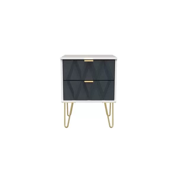 Welcome Furniture Ready Assembled Diamond 2 Drawer Bedside Cabinet In Indigo Matt & White