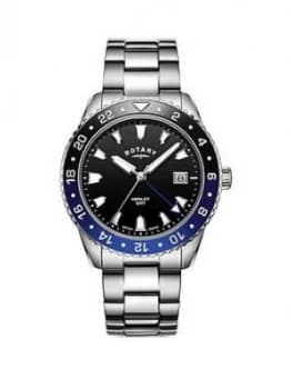Rotary Rotary Henley Black Date Dial With Blue Fade Bezel And Stainless Steel Bracelet Mens Watch