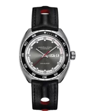 Hamilton American Classic Pan Europ Auto Grey Dial Black Leather Mens Watch H35415781 H35415781