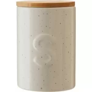 Cream Finish Sugar Canister Speckle Pattern Airtight Jar Round Wooden Lid Kitchen Storage Jars Canister For Sugar Coffee Tea 10 x 15 x 10 - Premier