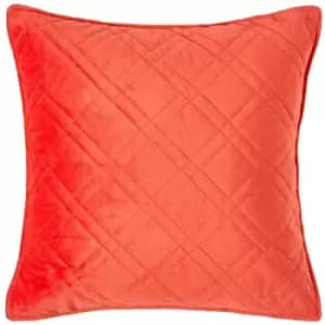Luxury Burnt Orange Quilted Velvet Cushion Cover Geometric 'Paragon Diamond' Pattern, 45 x 45cm - Terracotta - Terracotta - Homescapes