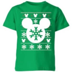 Disney Snowflake Silhouette Kids Christmas T-Shirt - Kelly Green - 11-12 Years
