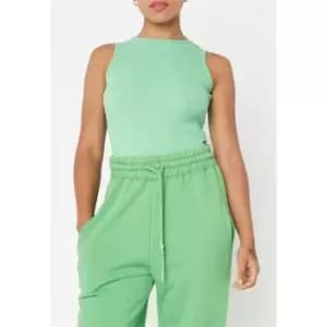 Missguided Rib Scoop Tie Back Racer Neck Bodysuit - Green