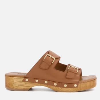 Dune Womens Juniper Leather Clog Sandals - Tan - UK 4