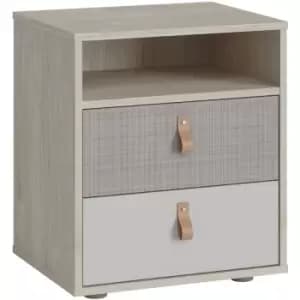 Denim 2 Drawer Bedside Cabinet in Light Walnut, Grey Fabric Effect and Cashmere