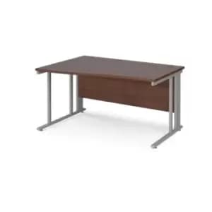 Office Desk Left Hand Wave Desk 1400mm Walnut Top With Silver Frame Maestro 25 MCM14WLSW