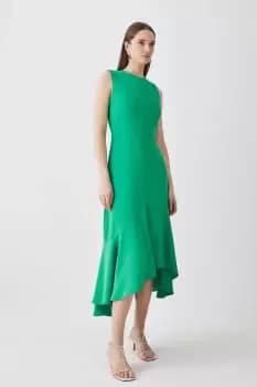 Soft Tailored Sleeveless Full Skirt High Low Midi Dress