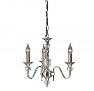 3 Light Multi Arm Ceiling Pendant Chandelier Polished Nickel, Clear Crystal, E14