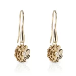 JG Fine Jewellery 9ct Gold Diamond Rotating Peony Flower Drop Earrings
