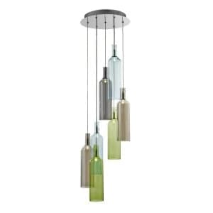 7 Light Cluster Pendant Chrome, Smoked Coloured Glass, G4 Bulb