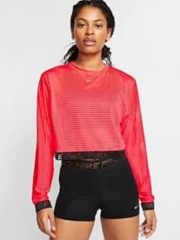 Nike Training Pro Long Sleeve Mesh Top - Crimson , Crimson, Size 2XL, Women