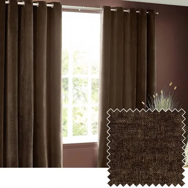 Heavy Chenille Room Darkening Eyelet Curtains Brown, Brown / 229 x 229cm