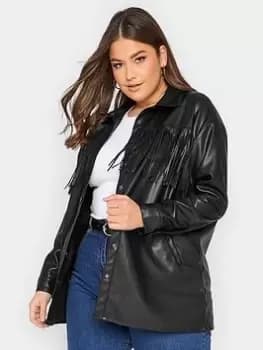 Yours Pu Fringe Jacket Black, Size 14, Women