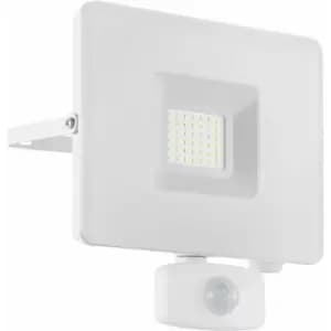 Loops - IP44 Outdoor Flood Light & pir Sensor White Aluminium 30W Built in led