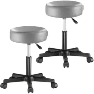 Deuba Swivel Stool Adjustable Work Chair Hydraulic Seat PU Leather Thick Padding 2Pcs Grey