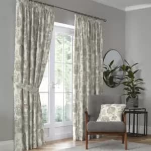 Dreams & Drapes Indira Floral Print 100% Cotton Lined Pencil Pleat Curtains, Coral/Natural, 46 x 54 Inch