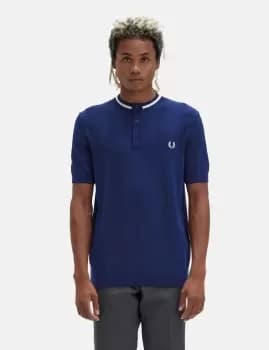 Fred Perry Cable Knit Henley Shirt - French Navy Blue