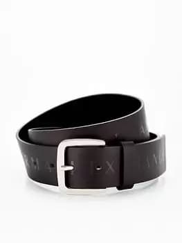 Armani Exchange Embossed Leather Belt, Black, Size 95 Cms, Men