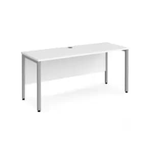 Office Desk 1600mm Rectangular Desk With Bench Leg White Tops With Silver Frames 600mm Depth Maestro 25