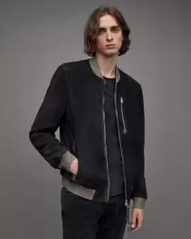 AllSaints Prima Acid Washed Suede Bomber Jacket