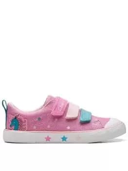 Clarks CLARKS FOXING PLAY KID UNICORN CANVAS PLIMSOLL, Pink, Size 10 Younger