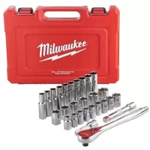 Milwaukee 1/2'' Metric Ratchet & Socket Set 28 Piece - N/A