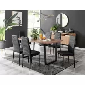 Kylo Brown Wood Effect Dining Table & 6 Black Milan Black Leg Chairs - Black