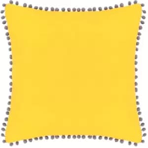 Velvet Pompom Cushion Yellow/Grey, Yellow/Grey / 45 x 45cm / Polyester Filled