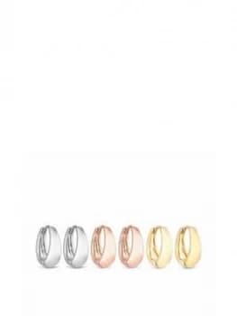 Mood Pack Of Three Silver Plated Multi Tone Polished Hoop Earrings