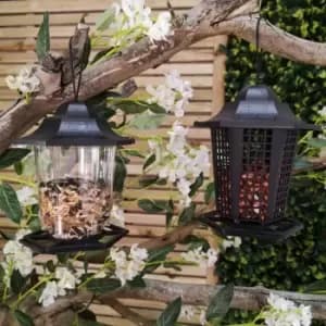 Black Hanging Plastic Lantern Peanut and Seed Feeder Garden Wild Bird