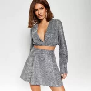 I Saw It First Glitter Skater Mini Skirt - Metallics