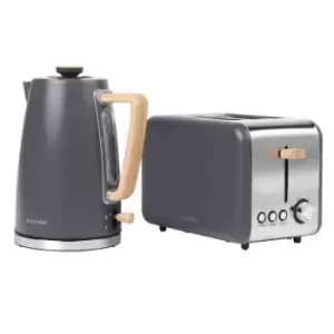 Salter Gunmetal Wood Kettle And Toaster Bundle Combo-7998