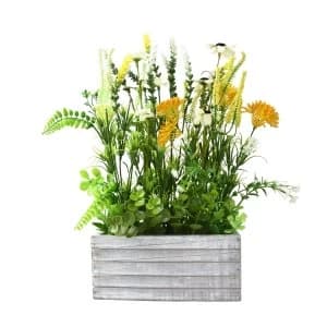 Faux Wild Flowers Window Box Arrangement in Rustic Wooden Crate