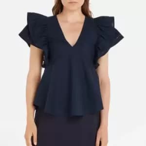 Tommy Hilfiger Co Sateen Frill Sleeveless Cotton Blouse - IT 40/UK 12